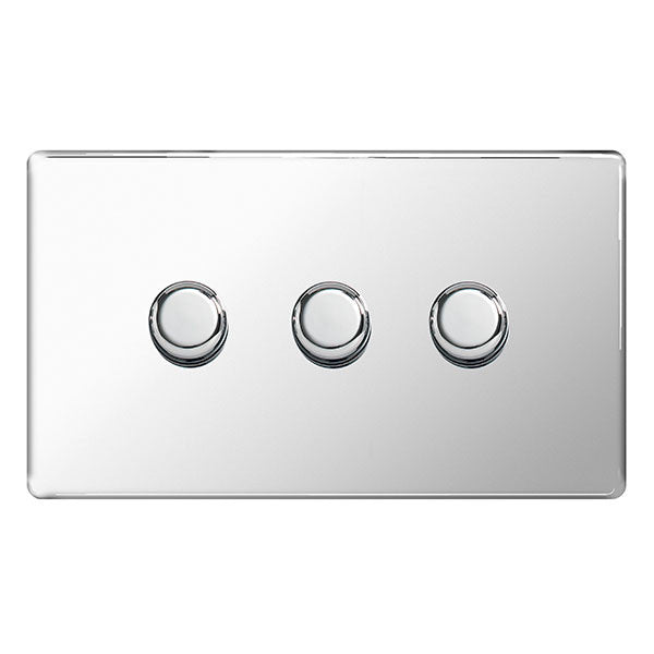 BG FPC83P Screwless Flat Plate Polished Chrome 400W 3G 2 Way Push Dimmer - BG - sparks-warehouse