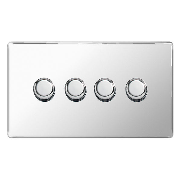 BG FPC84P Screwless Flat Plate Polished Chrome 400W 4G 2 Way Push Dimmer - BG - sparks-warehouse