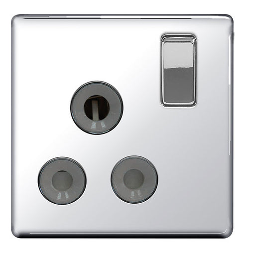 BG FPC99G Screwless Flat Plate Polished Chrome 15A 1G Switched Socket Grey Insert - BG - sparks-warehouse