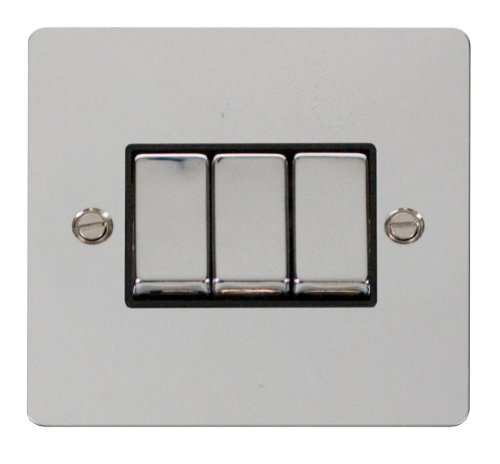 Scolmore FPCHBK-SMART3 - 1G Plate 3 Apertures Supplied With 3 x 10AX 2 Way Ingot Retractive Switch Modules - Black Define Scolmore - Sparks Warehouse