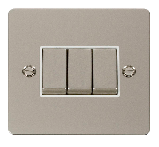 Scolmore FPPN413WH Define Pearl Nickel Flat Plate Ingot 10a 3gang 2way Switch  Scolmore - Sparks Warehouse