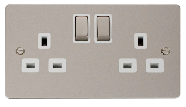 Scolmore FPPN536WH Define Pearl Nickel Flat Plate Ingot 2gang 13a Dp Switch Skt  Scolmore - Sparks Warehouse