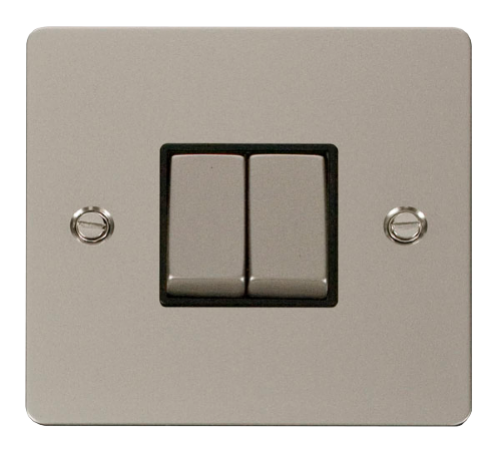 Scolmore FPPNBK-SMART2 - 1G Plate 2 Apertures Supplied With 2 x 10AX 2 Way Ingot Retractive Switch Modules - Black Define Scolmore - Sparks Warehouse