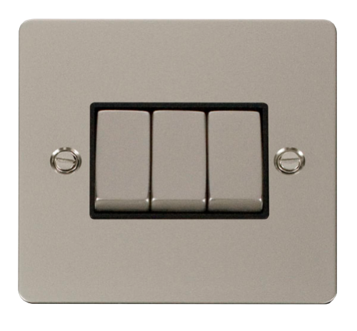 Scolmore FPPNBK-SMART3 - 1G Plate 3 Apertures Supplied With 3 x 10AX 2 Way Ingot Retractive Switch Modules - Black Define Scolmore - Sparks Warehouse