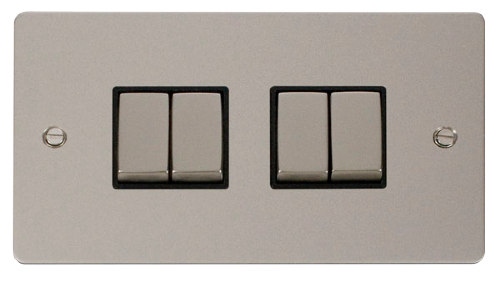 Scolmore FPPNBK-SMART4 - 2G Plate 2 x 2 Apertures Supplied With 4 x 10AX 2 Way Ingot Retractive Switch Modules - Black Define Scolmore - Sparks Warehouse