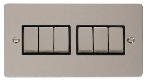 Scolmore FPPNBK-SMART6 - 2G Plate 2 x 3 Apertures Supplied With 6 x 10AX 2 Way Ingot Retractive Switch Modules - Black Define Scolmore - Sparks Warehouse