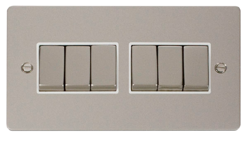 Scolmore FPPNWH-SMART6 - 2G Plate 2 x 3 Apertures Supplied With 6 x 10AX 2 Way Ingot Retractive Switch Modules - White Define Scolmore - Sparks Warehouse