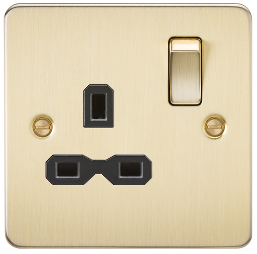 Knightsbridge FPR7000BB Flat Plate 13A 1G DP Switched Socket - Brushed Brass With Black Insert Double Pole Socket Knightsbridge - Sparks Warehouse