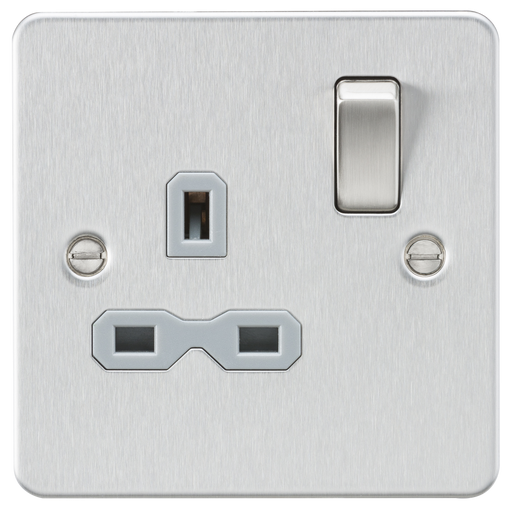 Knightsbridge FPR7000BCG Flat plate 13A 1G DP switched socket - Brushed chrome with Grey insert Socket Knightsbridge - Sparks Warehouse