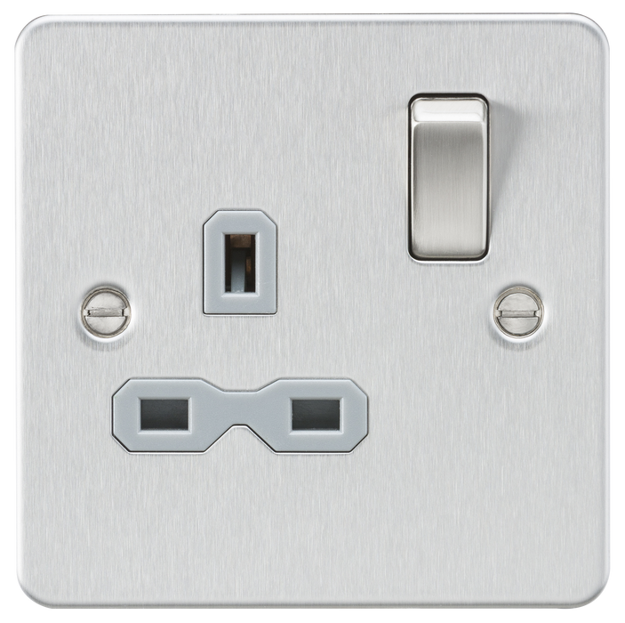 Knightsbridge FPR7000BCG Flat plate 13A 1G DP switched socket - Brushed chrome with Grey insert Socket Knightsbridge - Sparks Warehouse