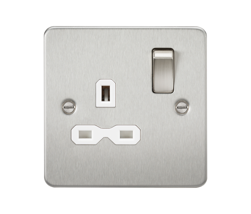 Knightsbridge FPR7000BCW Flat plate 13A 1G DP switched socket - brushed chrome with white insert Socket Knightsbridge - Sparks Warehouse