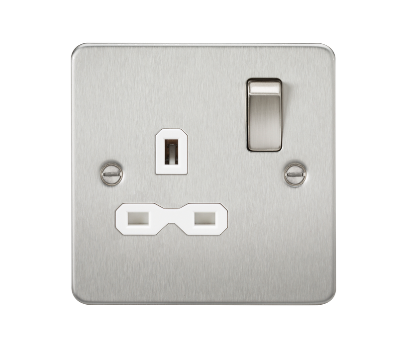 Knightsbridge FPR7000BCW Flat plate 13A 1G DP switched socket - brushed chrome with white insert Socket Knightsbridge - Sparks Warehouse