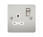 Knightsbridge FPR7000BCW Flat plate 13A 1G DP switched socket - brushed chrome with white insert Socket Knightsbridge - Sparks Warehouse