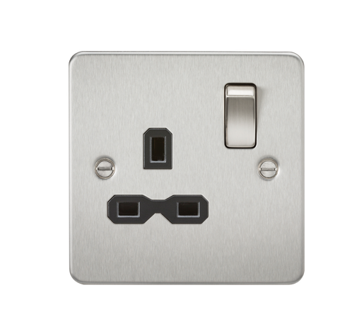 Knightsbridge FPR7000BC Flat plate 13A 1G DP switched socket - Brushed Chrome with Black insert Socket Knightsbridge - Sparks Warehouse