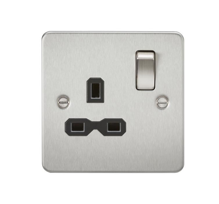Knightsbridge FPR7000BC Flat plate 13A 1G DP switched socket - Brushed Chrome with Black insert Socket Knightsbridge - Sparks Warehouse