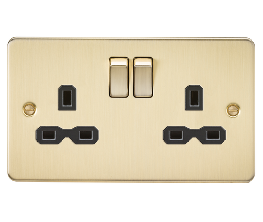 Knightsbridge FPR9000BB Flat Plate 13A 2G DP Switched Socket - Brushed Brass With Black Insert Socket Knightsbridge - Sparks Warehouse