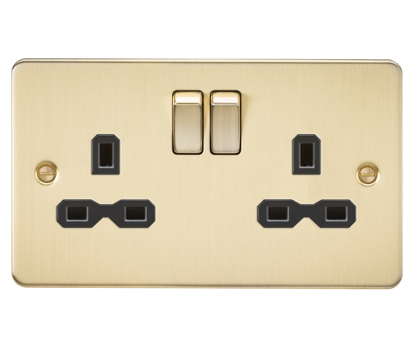 Knightsbridge FPR9000BB Flat Plate 13A 2G DP Switched Socket - Brushed Brass With Black Insert Socket Knightsbridge - Sparks Warehouse
