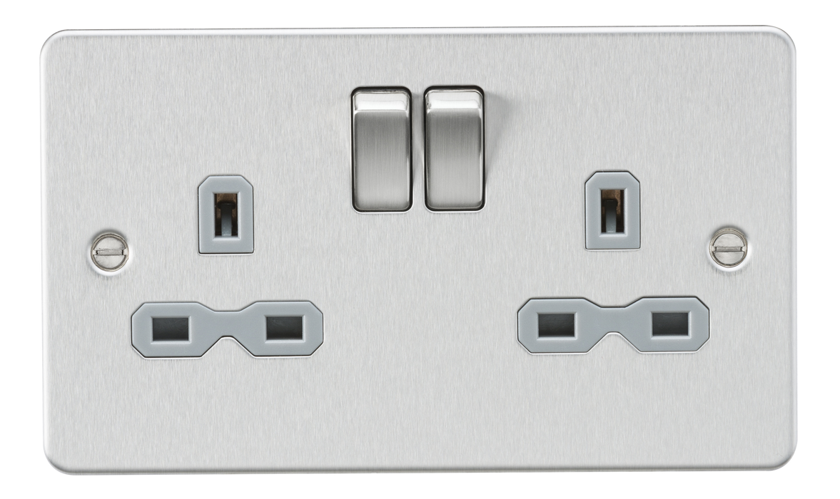 Knightsbridge FPR9000BCG Flat Plate 13A 2G DP Switched Socket - Brushed Chrome with Grey insert Socket Knightsbridge - Sparks Warehouse
