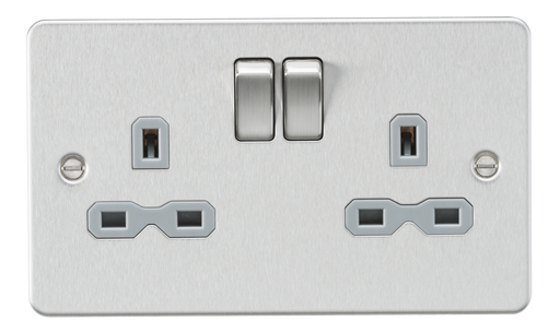 Knightsbridge FPR9000BCG Flat Plate 13A 2G DP Switched Socket - Brushed Chrome with Grey insert Socket Knightsbridge - Sparks Warehouse