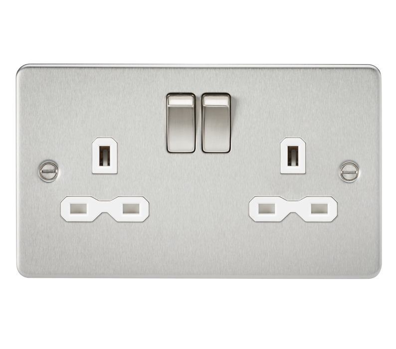 Knightsbridge FPR9000BCW Flat plate 13A 2G DP switched socket - brushed chrome with white insert Socket Knightsbridge - Sparks Warehouse