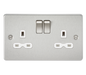 Knightsbridge FPR9000BCW Flat plate 13A 2G DP switched socket - brushed chrome with white insert Socket Knightsbridge - Sparks Warehouse