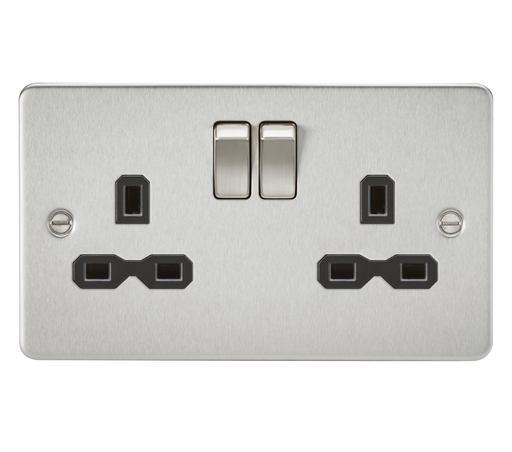 Knightsbridge FPR9000BC Flat Plate 13A 2G DP Switched Socket - Brushed Chrome With Black Insert Socket Knightsbridge - Sparks Warehouse