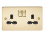 Knightsbridge FPR9000PB Flat plate 13A 2G DP switched socket - Polished Brass with black insert Socket Knightsbridge - Sparks Warehouse