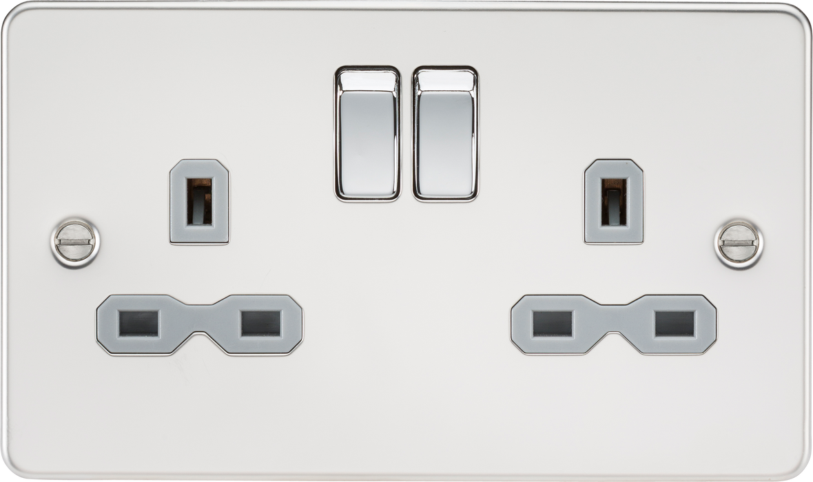 Knightsbridge FPR9000PCG Flat Plate 13A 2G DP Switched Socket - Polished Chrome With Grey Insert Socket Knightsbridge - Sparks Warehouse