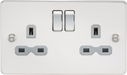 Knightsbridge FPR9000PCG Flat Plate 13A 2G DP Switched Socket - Polished Chrome With Grey Insert Socket Knightsbridge - Sparks Warehouse