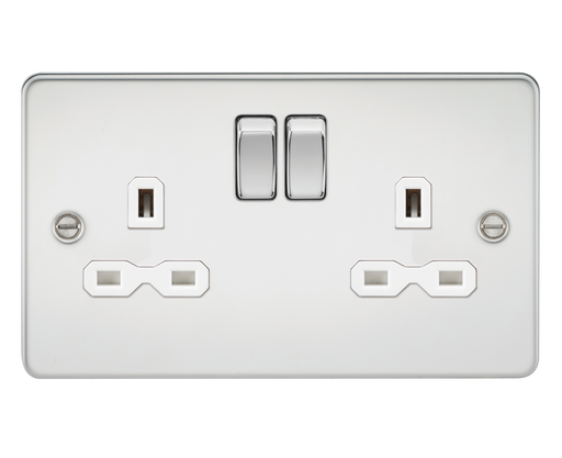 Knightsbridge FPR9000PCW Flat Plate 13A 2G DP Switched Socket - Polished Chrome With White Insert Socket Knightsbridge - Sparks Warehouse