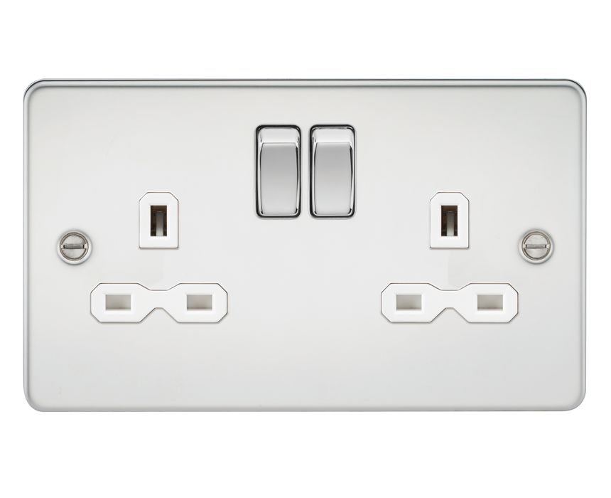Knightsbridge FPR9000PCW Flat Plate 13A 2G DP Switched Socket - Polished Chrome With White Insert Socket Knightsbridge - Sparks Warehouse
