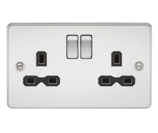 Knightsbridge FPR9000PC Flat Plate 13A 2G DP Switched Socket - Polished Chrome With Black Insert Socket Knightsbridge - Sparks Warehouse