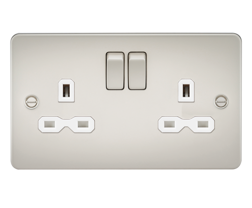 Knightsbridge FPR9000PLW Flat Plate 13A 2G DP Switched Socket - Pearl With White Insert Socket Knightsbridge - Sparks Warehouse