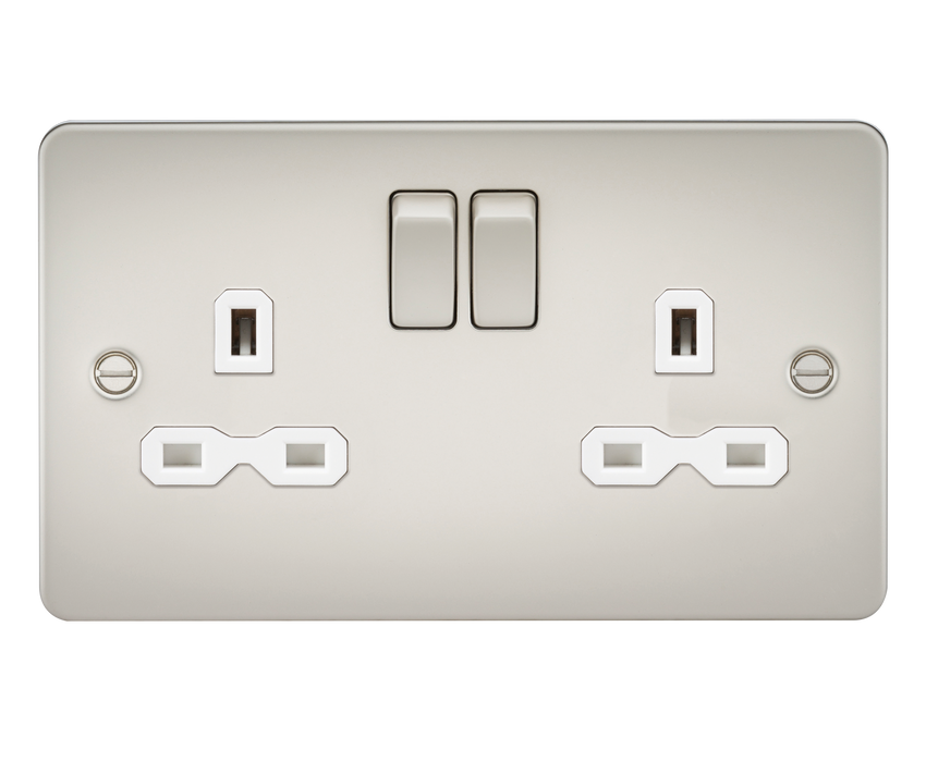 Knightsbridge FPR9000PLW Flat Plate 13A 2G DP Switched Socket - Pearl With White Insert Socket Knightsbridge - Sparks Warehouse