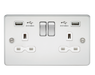 Knightsbridge FPR9224PCW Flat plate 13A 2G switched socket with dual USB charger (2.4A) - polished chrome with white insert ML Knightsbridge - Sparks Warehouse