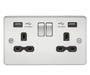 Knightsbridge FPR9224PC Flat plate 13A 2G switched socket with dual USB charger (2.4A) - polished chrome with black insert ML Knightsbridge - Sparks Warehouse