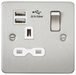 Knightsbridge FPR9901BCW Flat Plate 13A 1G Switched Socket With Dual USB Charger - Brushed Chrome With White Insert Socket - With USB Knightsbridge - Sparks Warehouse