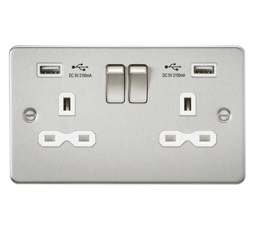 Knightsbridge FPR9224BCW Flat Plate 13A 2G Socket With Dual USB CHARGER Socket - With USB Knightsbridge - Sparks Warehouse