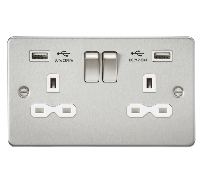 Knightsbridge FPR9224BCW Flat Plate 13A 2G Socket With Dual USB CHARGER Socket - With USB Knightsbridge - Sparks Warehouse