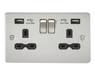 Knightsbridge FPR9224BC Flat Plate 13A 2G Switched Socket With Dual USB Charger - Brushed Chrome With Black Insert Socket - With USB Knightsbridge - Sparks Warehouse