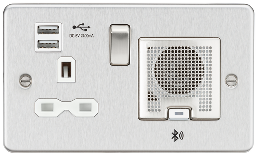 Knightsbridge FPR9905BCW - 13A socket, USB chargers (2.4A) and Bluetooth Speaker - Brushed Chrome Socket - With USB Knightsbridge - Sparks Warehouse