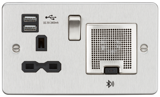 Knightsbridge FPR9905BC - 13A socket, USB chargers (2.4A) and Bluetooth Speaker - Brushed Chrome Socket - With USB Knightsbridge - Sparks Warehouse