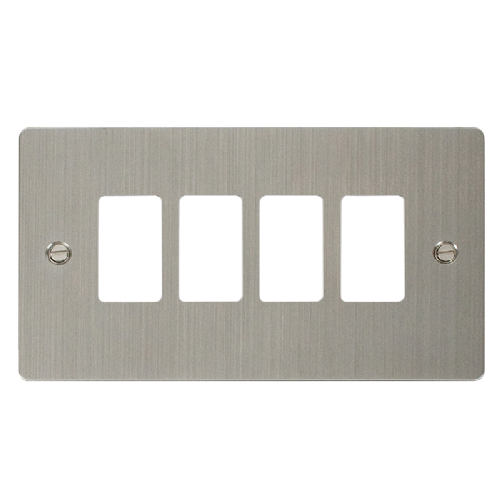 Scolmore FPSS20404 - 4 Gang GridPro® Frontplate - Stainless Steel GridPro Scolmore - Sparks Warehouse