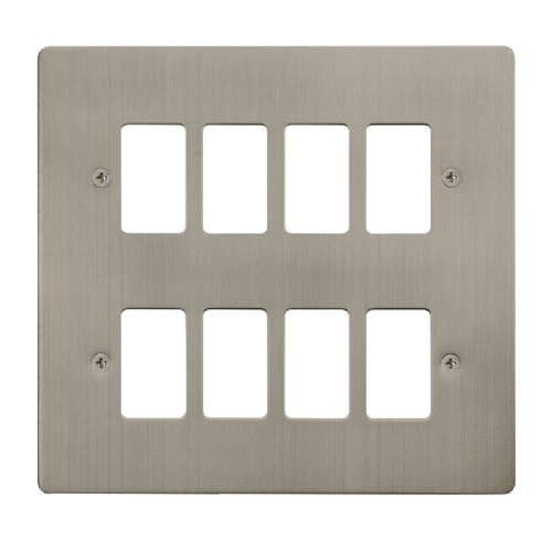 Scolmore FPSS20508 - 8 Gang GridPro® Frontplate - Stainless Steel GridPro Scolmore - Sparks Warehouse