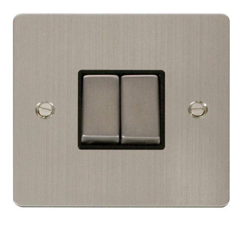 Scolmore FPSSBK-SMART2 - 1G Plate 2 Apertures Supplied With 2 x 10AX 2 Way Ingot Retractive Switch Modules - Black Define Scolmore - Sparks Warehouse