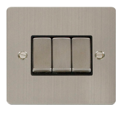 Scolmore FPSSBK-SMART3 - 1G Plate 3 Apertures Supplied With 3 x 10AX 2 Way Ingot Retractive Switch Modules - Black Define Scolmore - Sparks Warehouse
