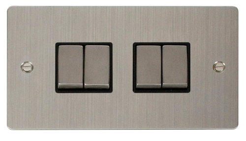 Scolmore FPSSBK-SMART4 - 2G Plate 2 x 2 Apertures Supplied With 4 x 10AX 2 Way Ingot Retractive Switch Modules - Black Define Scolmore - Sparks Warehouse