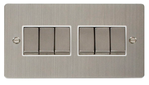 Scolmore FPSSWH-SMART6 - 2G Plate 2 x 3 Apertures Supplied With 6 x 10AX 2 Way Ingot Retractive Switch Modules - White Define Scolmore - Sparks Warehouse