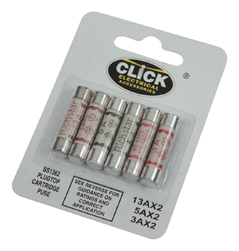 Scolmore FU038 - Card Of 6 X Assorted Fuses (2 X 13A, 2 X 5A & 2 X 3A) Essentials Scolmore - Sparks Warehouse