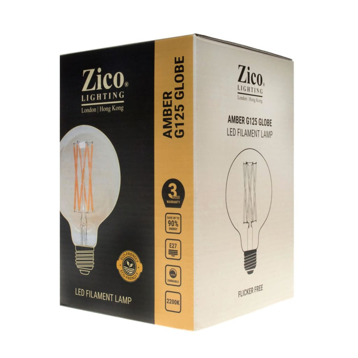 Zico ZIKD052/6W22E27A - Globe G125 Amber 6w E27 2000k Zico Vintage Zico - The Lamp Company